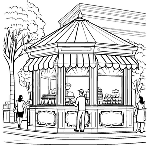 Farbenfroher Eisstand mit Sonnendach Bastelmotiv für neugierige Naschtester