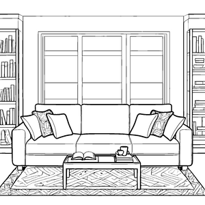 Gemütliches Dreisitzer-Sofa mit Kissen Malbild für neugierige Leseratten