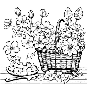 Bunter Stiefmütterchenkorb Ausmalvorlage für kleine Gartenfreunde