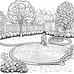 Fröhlicher Gartenschlauch am Pool Malbild für Wasserspieler