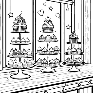 Festliche Cupcake-Etagere Malbild für kleine Naschkatzen