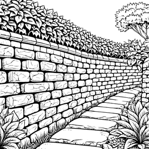 Rustikale Steinmauer mit Pflanzen Malvorlage für fröhliche Gartenfreunde