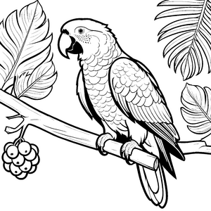 Exotischer Papagei mit Beeren Malbild für kleine Naturbeobachter