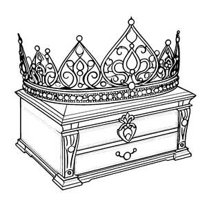 Prunkvolle Tiara auf Schatztruhe Malbild für neugierige Prinzessinnen