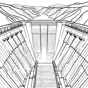 Massiver Staudamm mit Schieberanlage Malvorlage für neugierige Wasserforscher