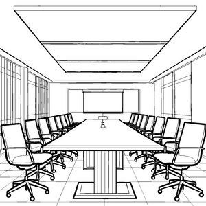 Moderner Konferenztisch mit Bürostühlen Malvorlage für mutige Büroprofis