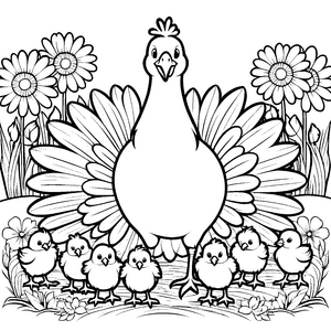 Prachtvoller Truthahn mit Küken Bastelmotiv für mutige Blumenkinder
