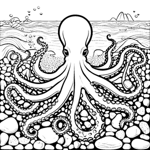 Großer Oktopus zwischen Steinen Malbild für Wasserforscher
