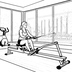 Sportliche Frau am Rudergerät Ausmalvorlage für Fitnessfreunde