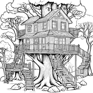 Prachtvolles Baumhaus mit Balkonen Bastelmotiv für fröhliche Waldkinder