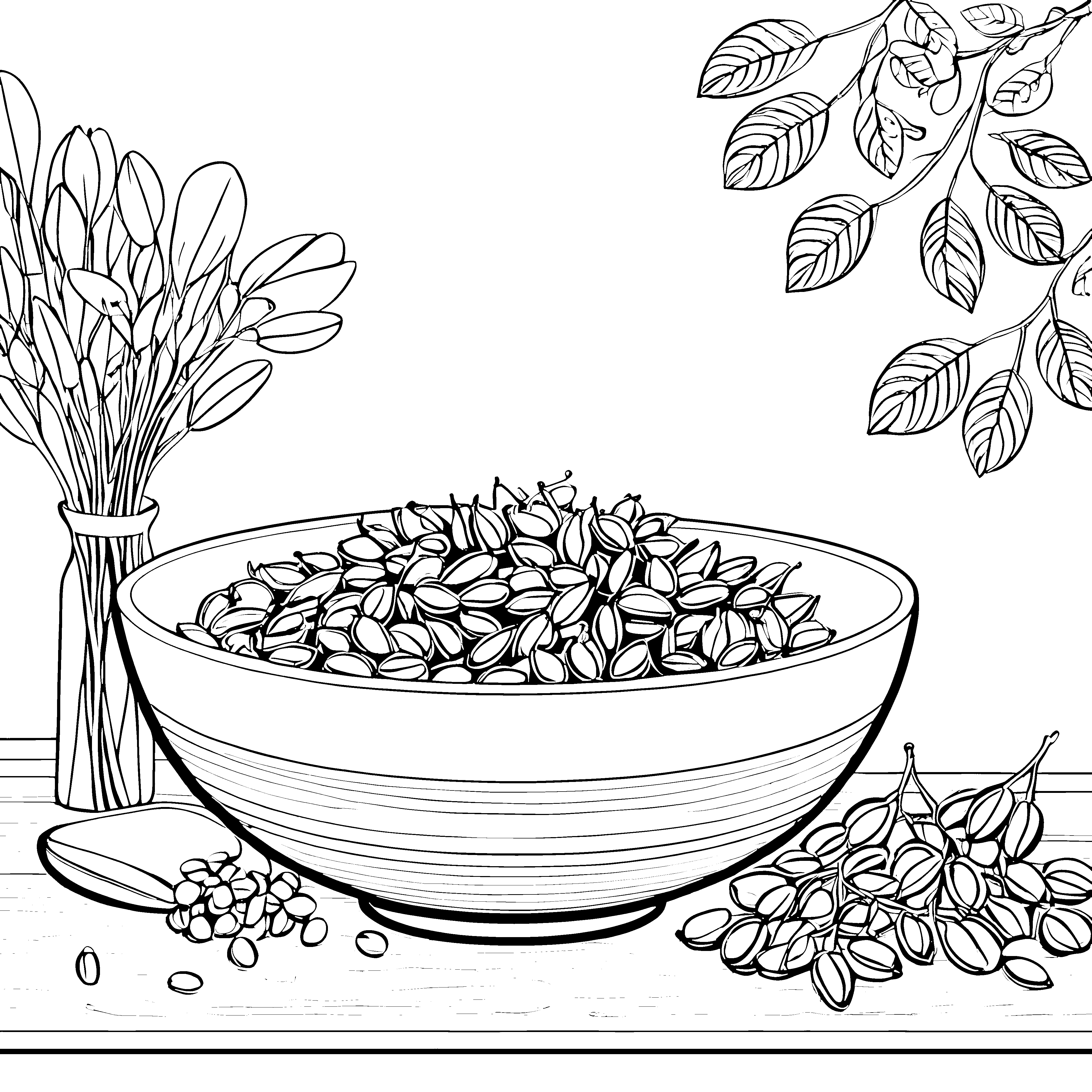 Füllige Moringa-Schoten in der Schüssel Bastelvorlage für Naturfreunde