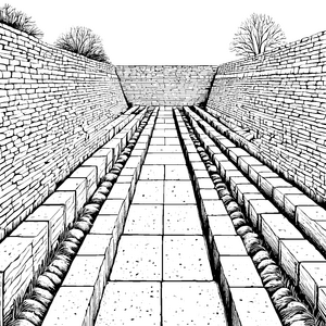 Monumentaler Graben mit Steinblöcken Malbild für kleine Steinmetze
