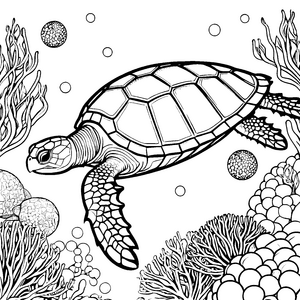 Prachtvolle Schildkröte bei Korallen Malbild für Meeresforscher