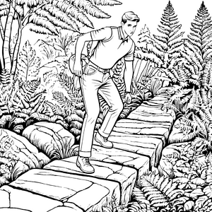 Abentürlicher Waldwanderer in Herren-Lange-Hosen Ausmalbild für Naturfreunde