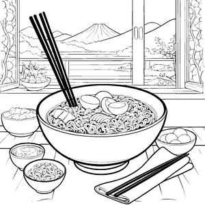 Appetitliche Ramen Schale mit Ei Ausmalbild für verträumte Foodies