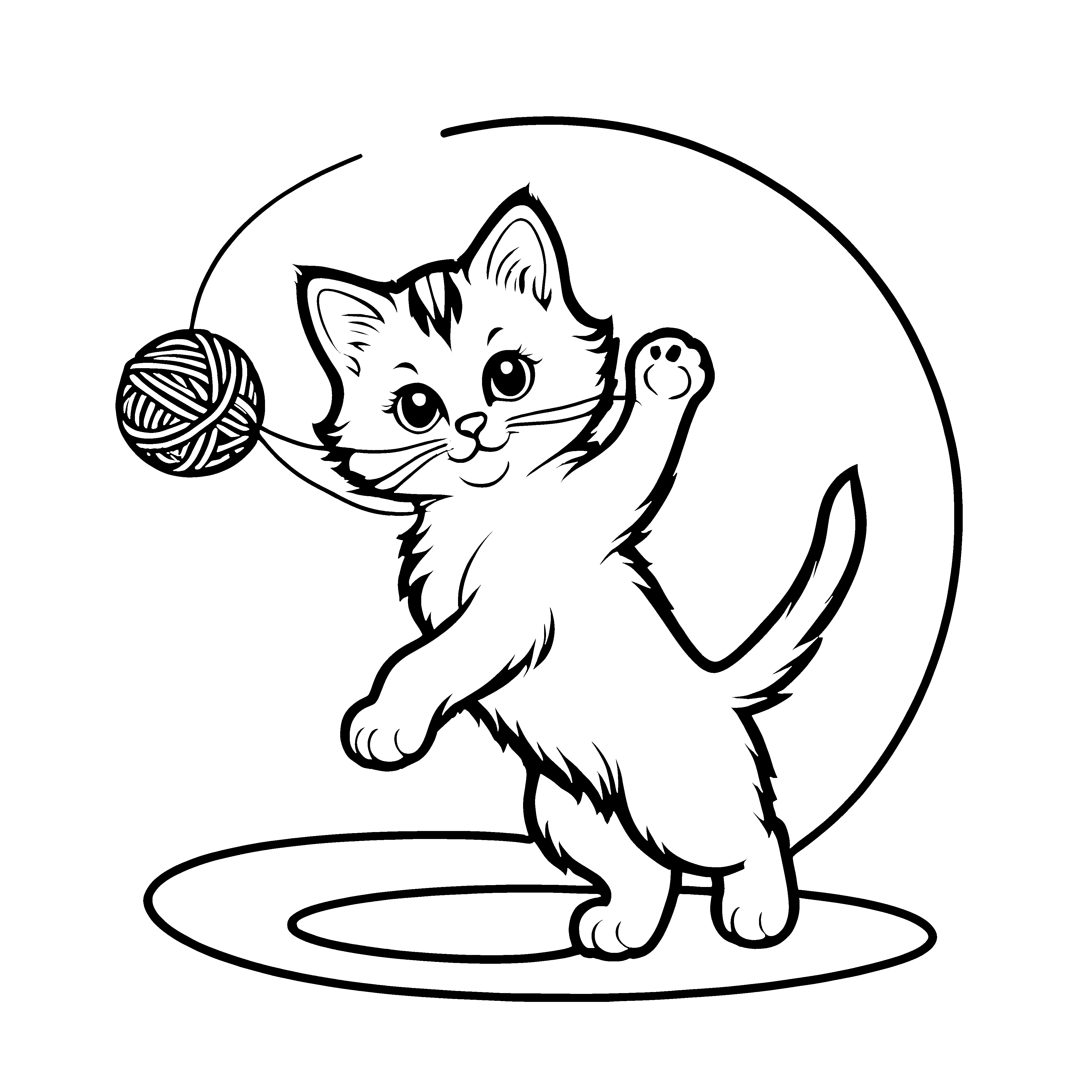 Verspieltes Kitten mit Wollknäuel Bastelvorlage für mutige Wollfreunde