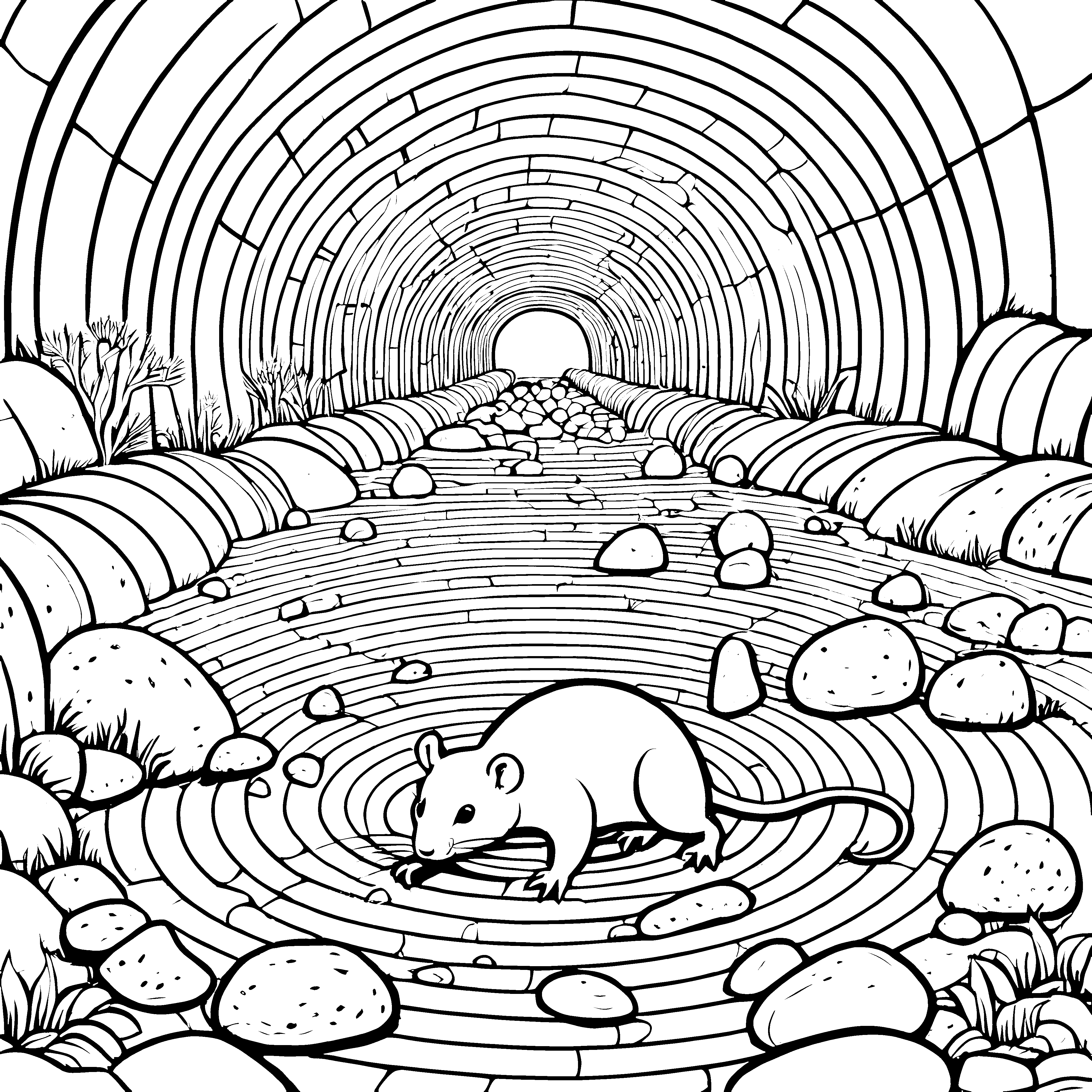 Mutige Nacktmulle im steinigen Tunnel Malvorlage für kleine Höhlenforscher