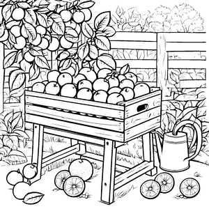Üppige Orangen im Kistenstapel Bastelvorlage für malfreudige Obstliebhaber