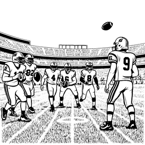 Dynamisches American-Football-Spielausmalbild für Stadionfans Ausmalbild