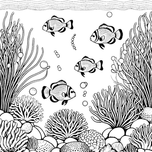 Prachtvolle Clownfische zwischen Korallen Malbild für neugierige Wasserliebhaber