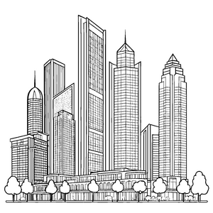 Moderne Hochhäuser-Skyline-Malvorlage für mutige Stadtplaner