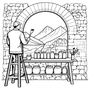 Konzentrierter Malermeister an der Leinwand Malbild für neugierige Kunstschaffende