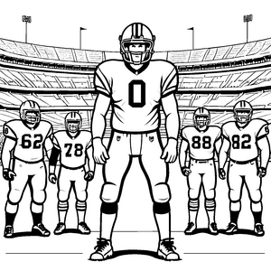 Imposantes American-Football-Team im Stadion Malbild für junge Sportfans