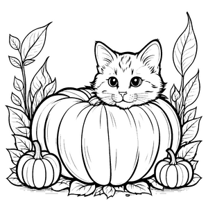Niedliches Kitten im Kürbis Bastelvorlage für malfreudige Herbstfreunde