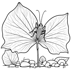 Verspielte Heuschrecke auf Herzblüte Ausmalvorlage für Gartenfreunde