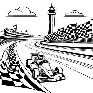 Rasanter Go-Kart auf Rennstrecke Malbild für Speedfans