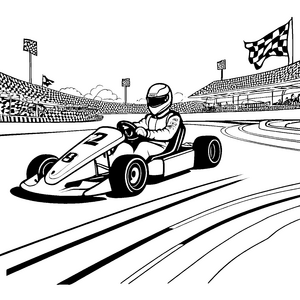 Rasanter Go-Kart auf Rennstrecke Malbild für verträumte Rennfahrer