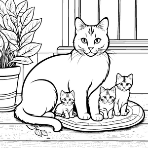 Sanfte Katzenmama auf Kissen Bastelmotiv für malfreudige Haustierfreunde