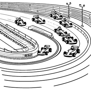 Rasanter Go-Kart-Rennen auf der Rennstrecke Malbild für kleine Rennfahrer