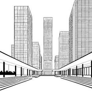 Moderne Hochhäuser mit Arkaden Bastelvorlage für malfreudige Stadtplaner