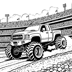 Imposanter Monstertruck in der Arena: Ausmalbild für kreative Rennfahrer