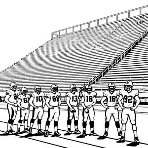 Imposante American-Football-Mannschaft im Stadion Ausmalvorlage für kleine Sportfans