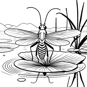 Prächtige Libelle auf Seerosenblatt Malvorlage für kleine Wasserforscher