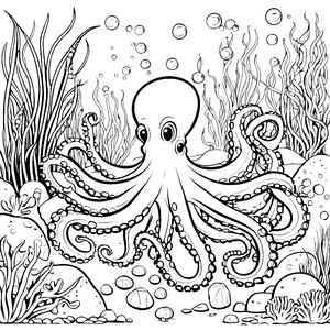 Prachtvoller Oktopus bei Korallen Bastelvorlage für verträumte Meeresforscher