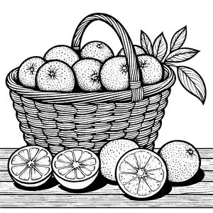 Frischer Orangenkorb Ausmalbild für kreative Obstliebhaber