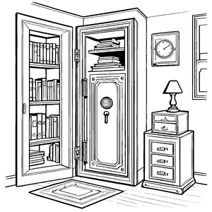 Massiver Tresor mit Büchern Ausmalbild für junge Bibliothekare