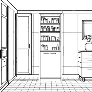 Ordnentlicher Medizinschrank mit Flaschen Ausmalbild für malfreudige Badhelfer
