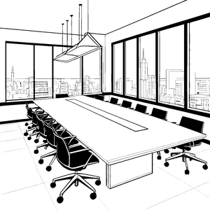 Moderner Konferenztisch mit Bürostühlen Malvorlage für verträumte Bürofantasten