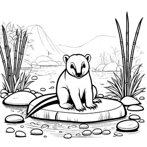 Verspieltes Ameisenbär-Jungtier am Wasser Bastelvorlage für kreative Wasserforscher