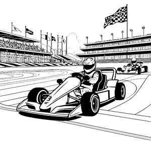 Rasanter Go-Kart-Rennen mit Zielflagge Malbild für Rennsportfans