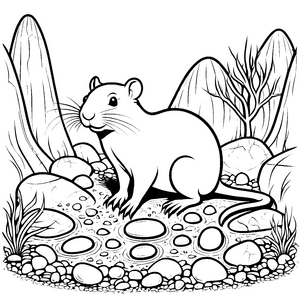 Wachsame Nacktmulle an Felsen Ausmalbild für kleine Felsenfreunde