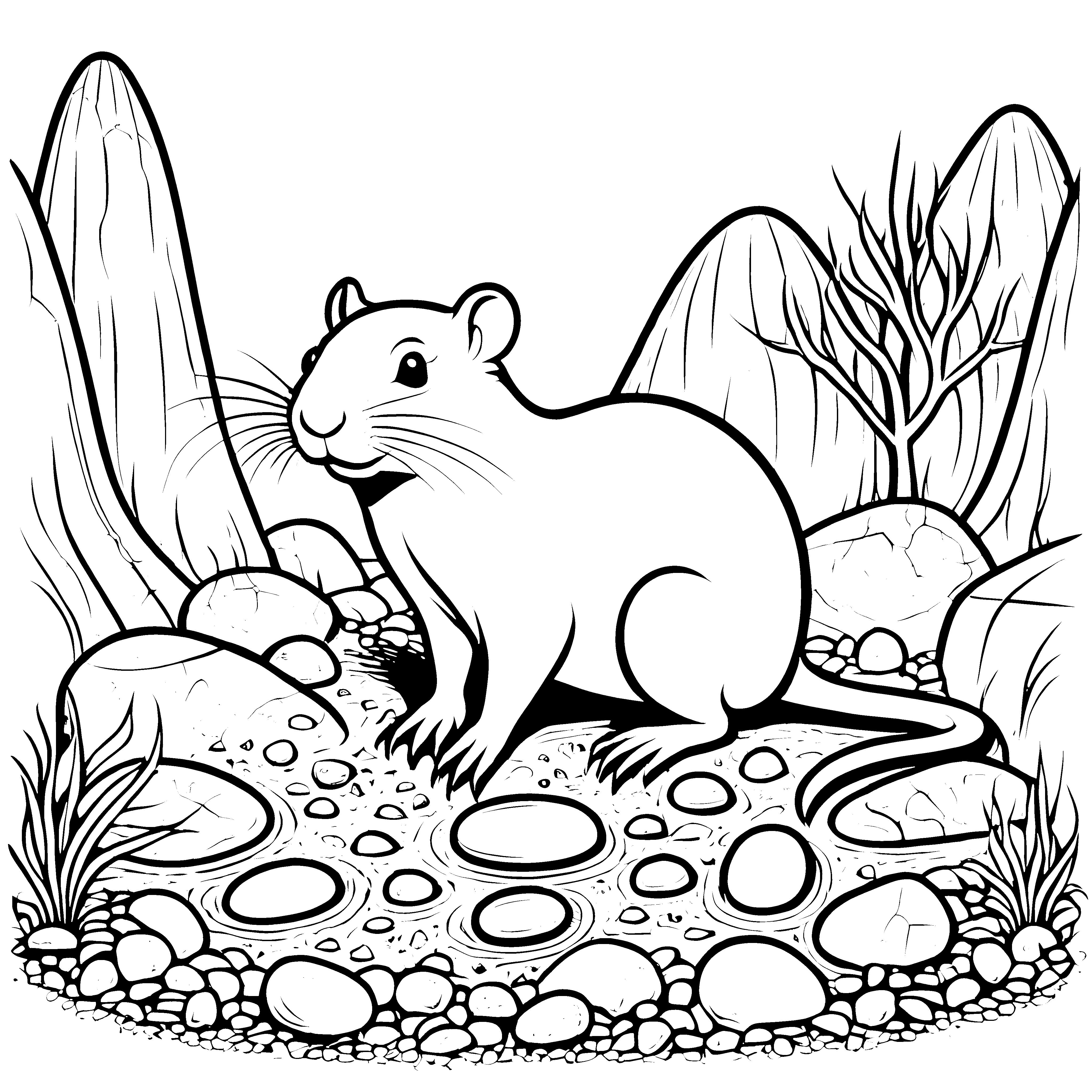 Wachsame Nacktmulle an Felsen Ausmalbild für kleine Felsenfreunde