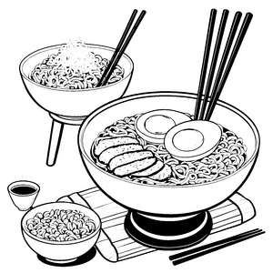 Herzhafte Ramen mit Eiern Malbild für neugierige Feinschmecker