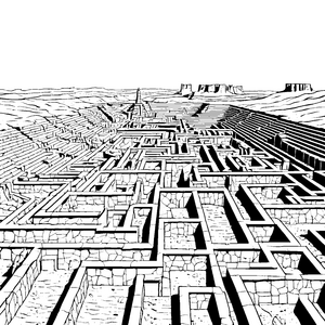 Komplexer Graben mit Steinmauern Malbild für mutige Labyrinthbauer