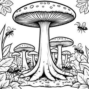 Lebendige Ameisen am Pilz Malbild für junge Waldwusel