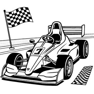 Rasanter Go-Kart mit Zielflagge Ausmalbild für Rennsportfans